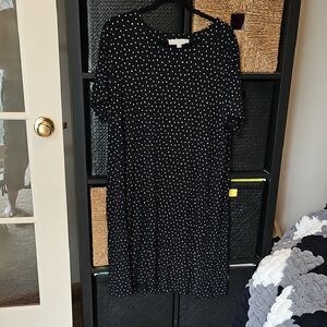 LOFT Black and White Polka Dot Midi Dress